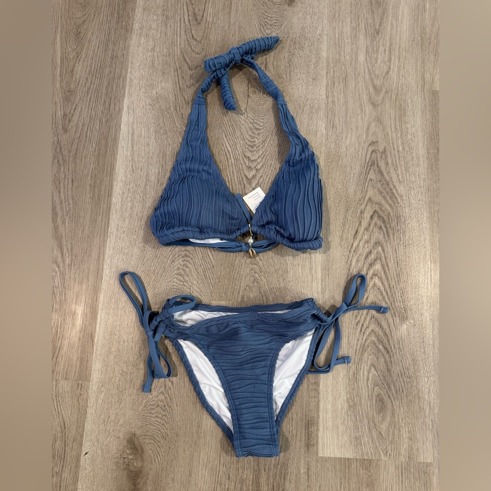 NWT Cupshe Blue Textured Bikini Set Size Small